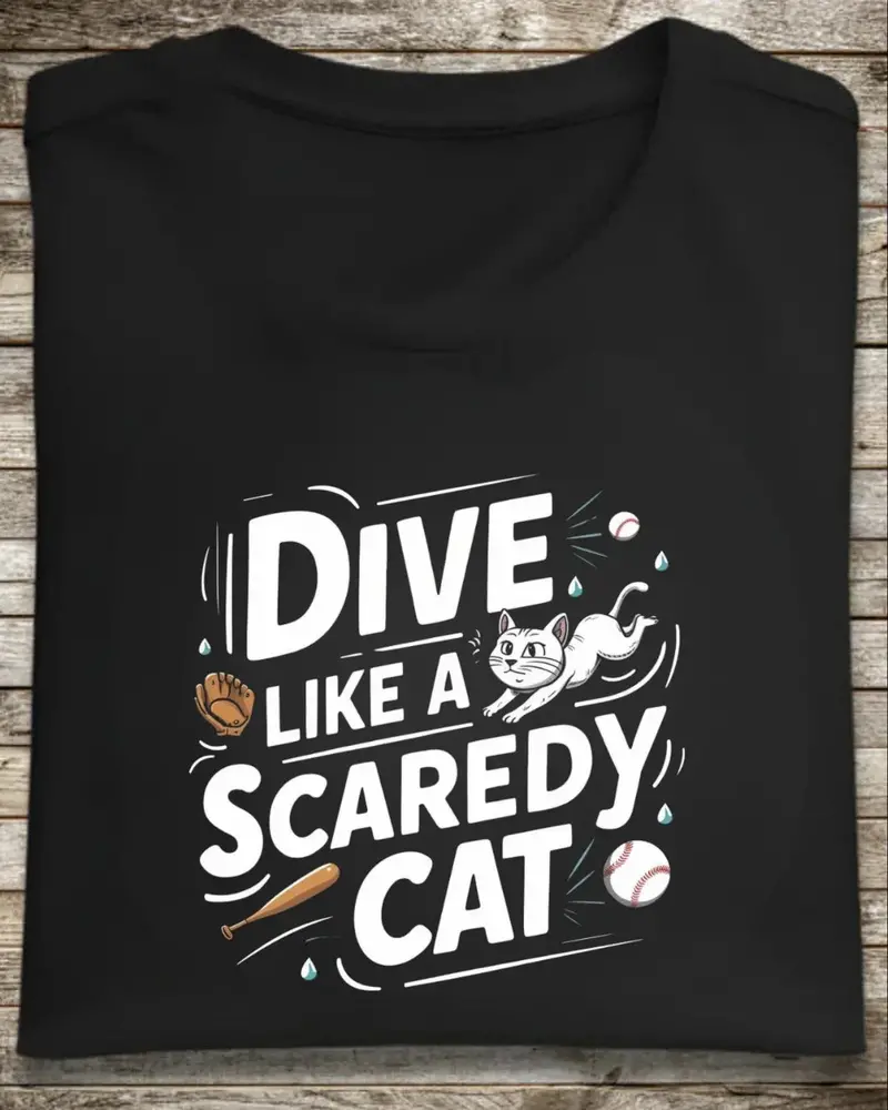 Dive Like Scaready Cat  Baseball Crew Neck Tee 1