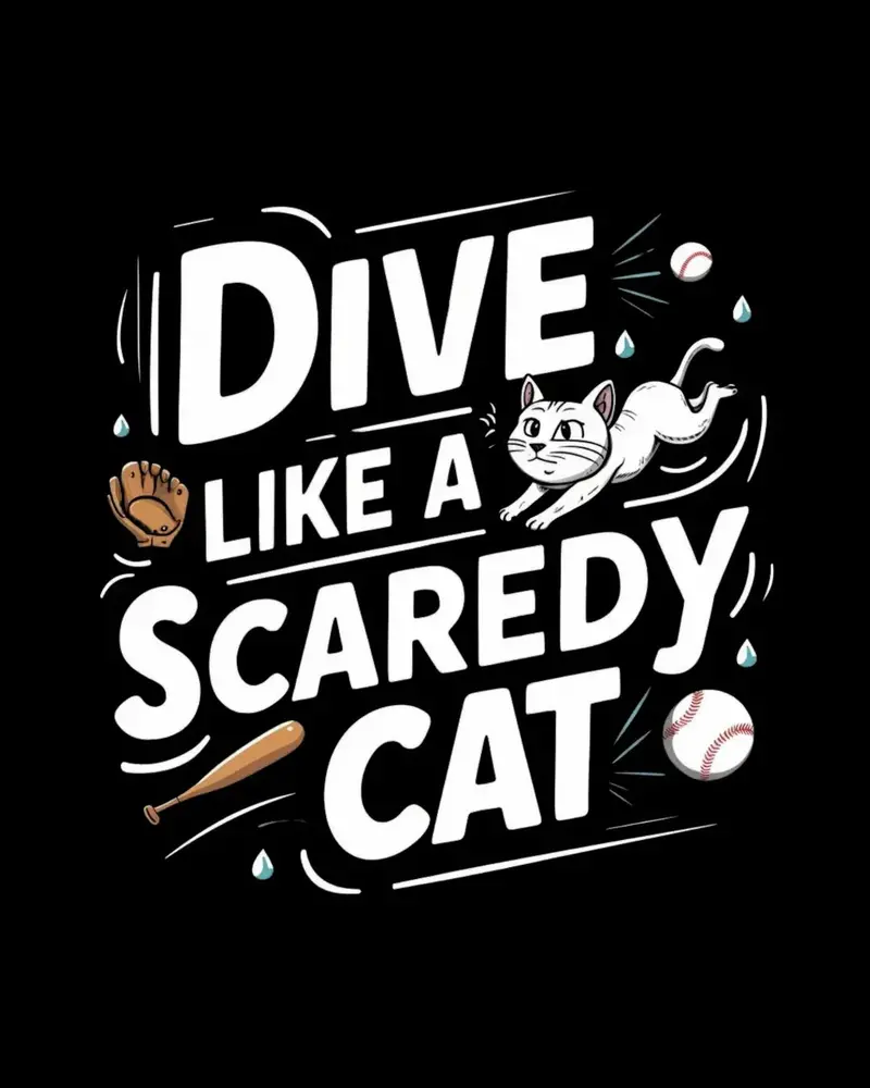 Dive Like Scaready Cat Baseball Crew Neck Tee 2
