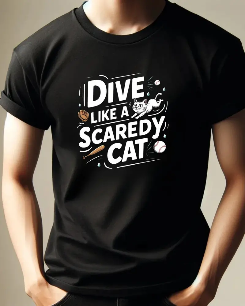 Dive Like Scaready Cat Baseball Crew Neck Tee 3