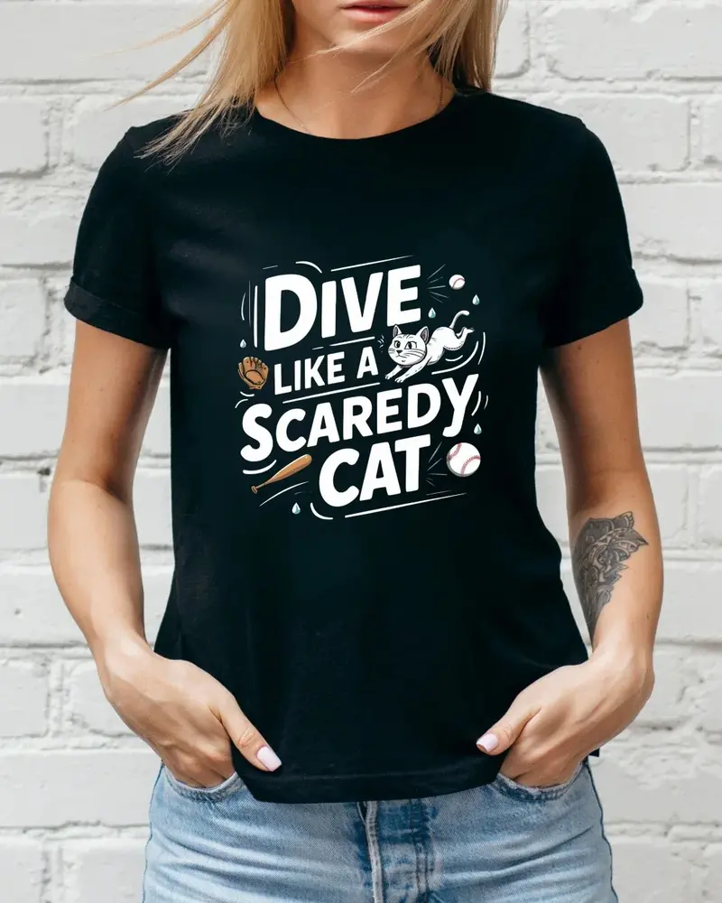 Dive Like Scaready Cat Baseball Crew Neck Tee 4