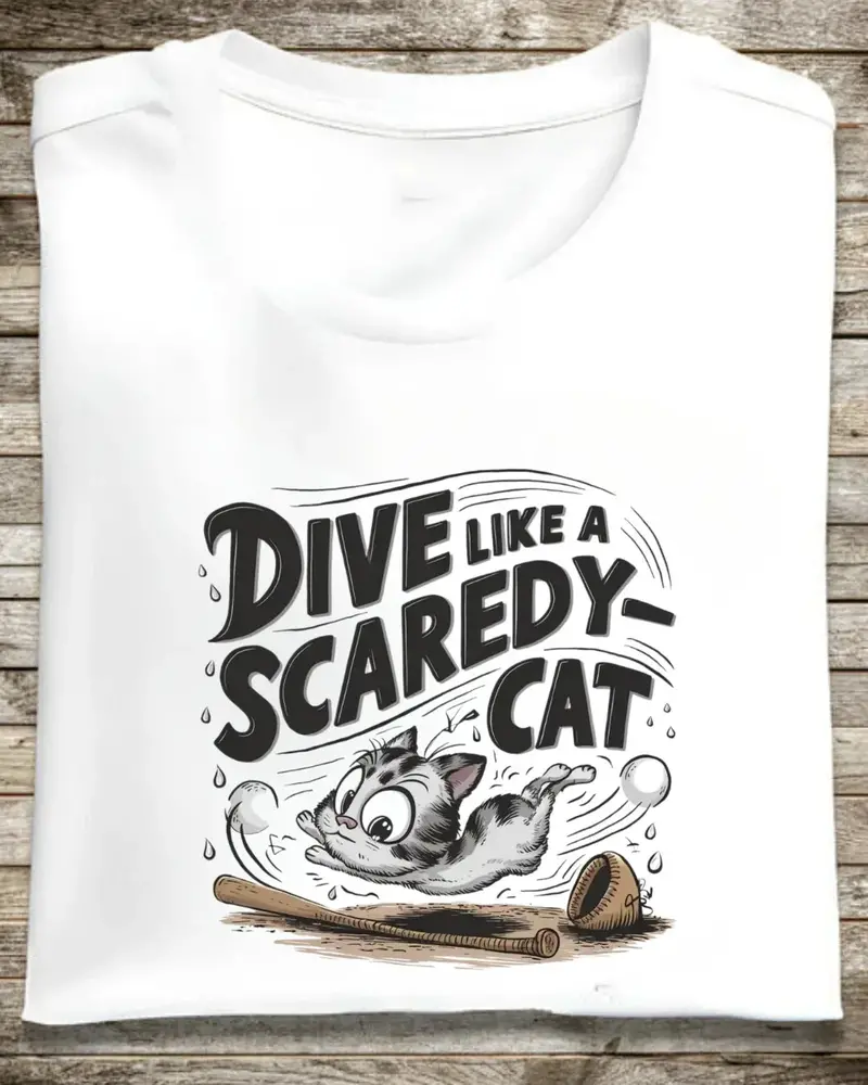 Dive Like Scaredy Cat Baseball Crew Neck T-Shirts 1