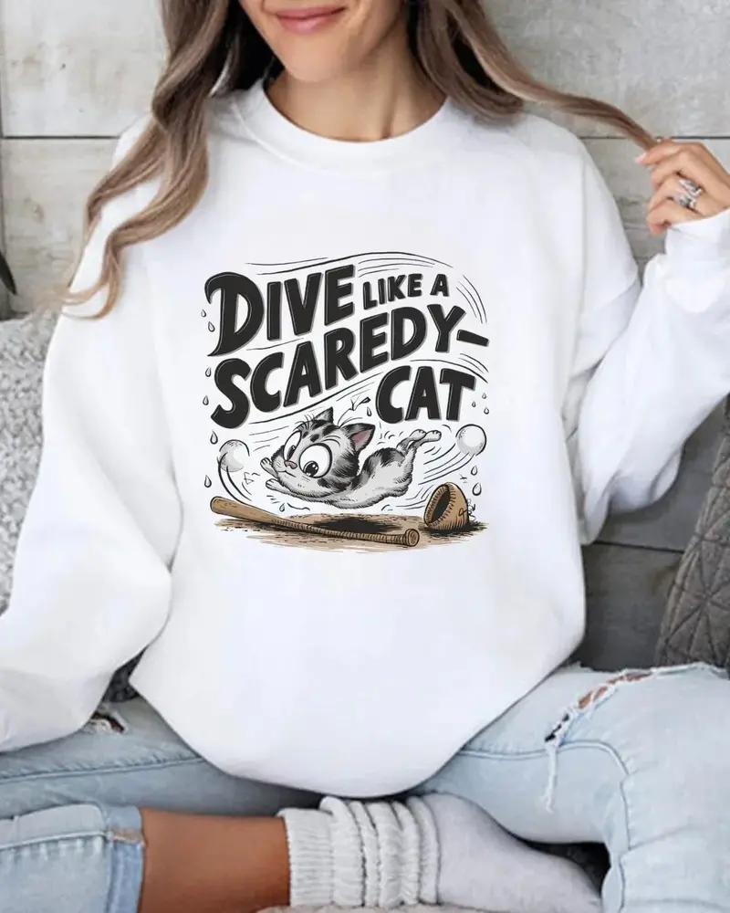 Dive Like Scaredy Cat Heavy Unisex Cotton Crewneck Sweatshirt 1