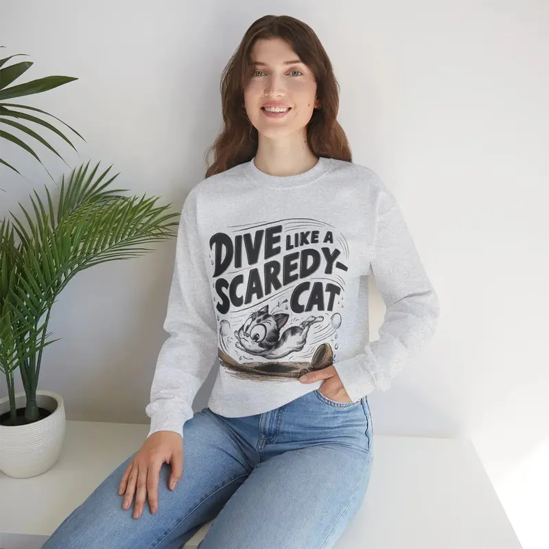 Dive Like Scaredy Cat Heavy Unisex Cotton Crewneck Sweatshirt 10
