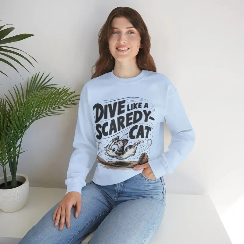 Dive Like Scaredy Cat Heavy Unisex Cotton Crewneck Sweatshirt 11