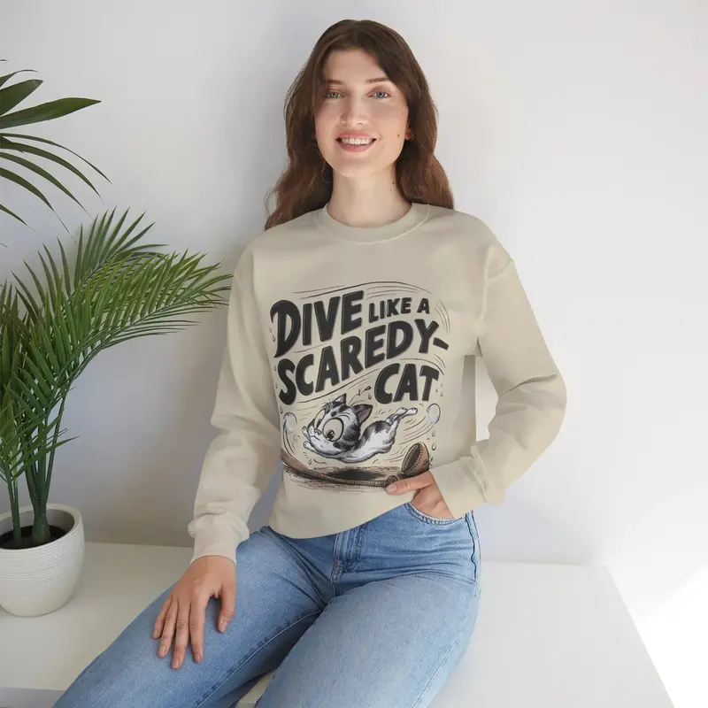 Dive Like Scaredy Cat Heavy Unisex Cotton Crewneck Sweatshirt 13