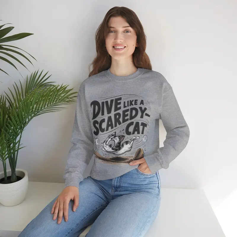 Dive Like Scaredy Cat Heavy Unisex Cotton Crewneck Sweatshirt 14