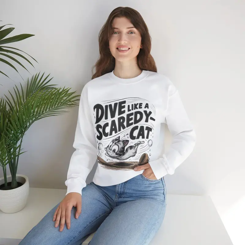 Dive Like Scaredy Cat Heavy Unisex Cotton Crewneck Sweatshirt 9