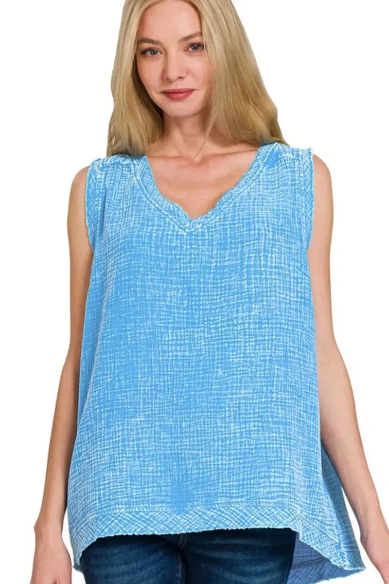 Double Gauze Raw Edge Acid Washed Tank 1