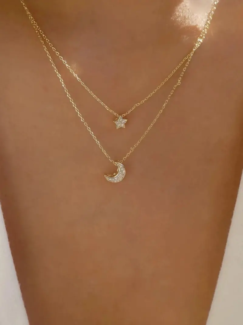 Double Layered Star And Moon Pendant Necklace 1