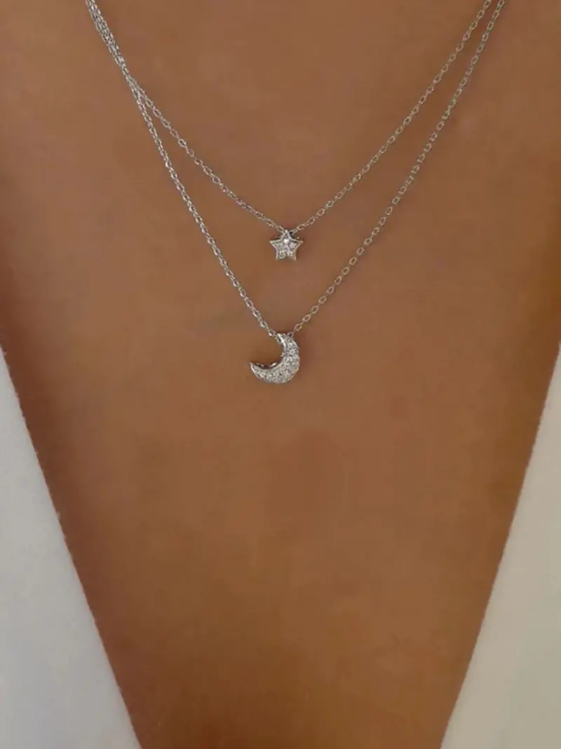 Double Layered Star And Moon Pendant Necklace 2