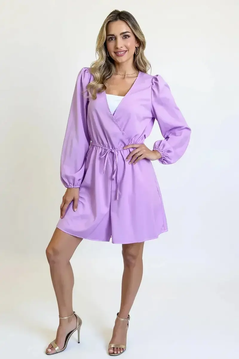 Drawstring Long Sleeve Romper 1