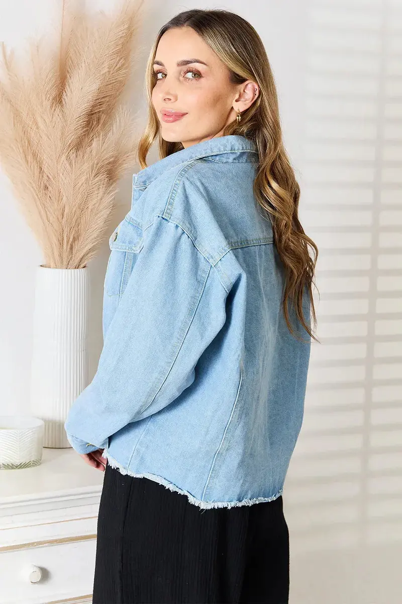 Dropped Shoulder Raw Hem Denim Jacket 2