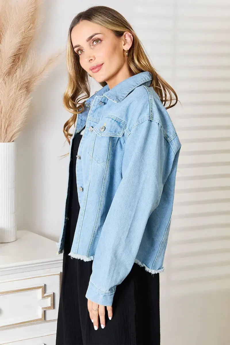 Dropped Shoulder Raw Hem Denim Jacket 4