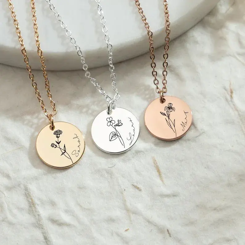 【Copper】Birthday Flower With Customizable Name Design Unique Luxury Necklace 1