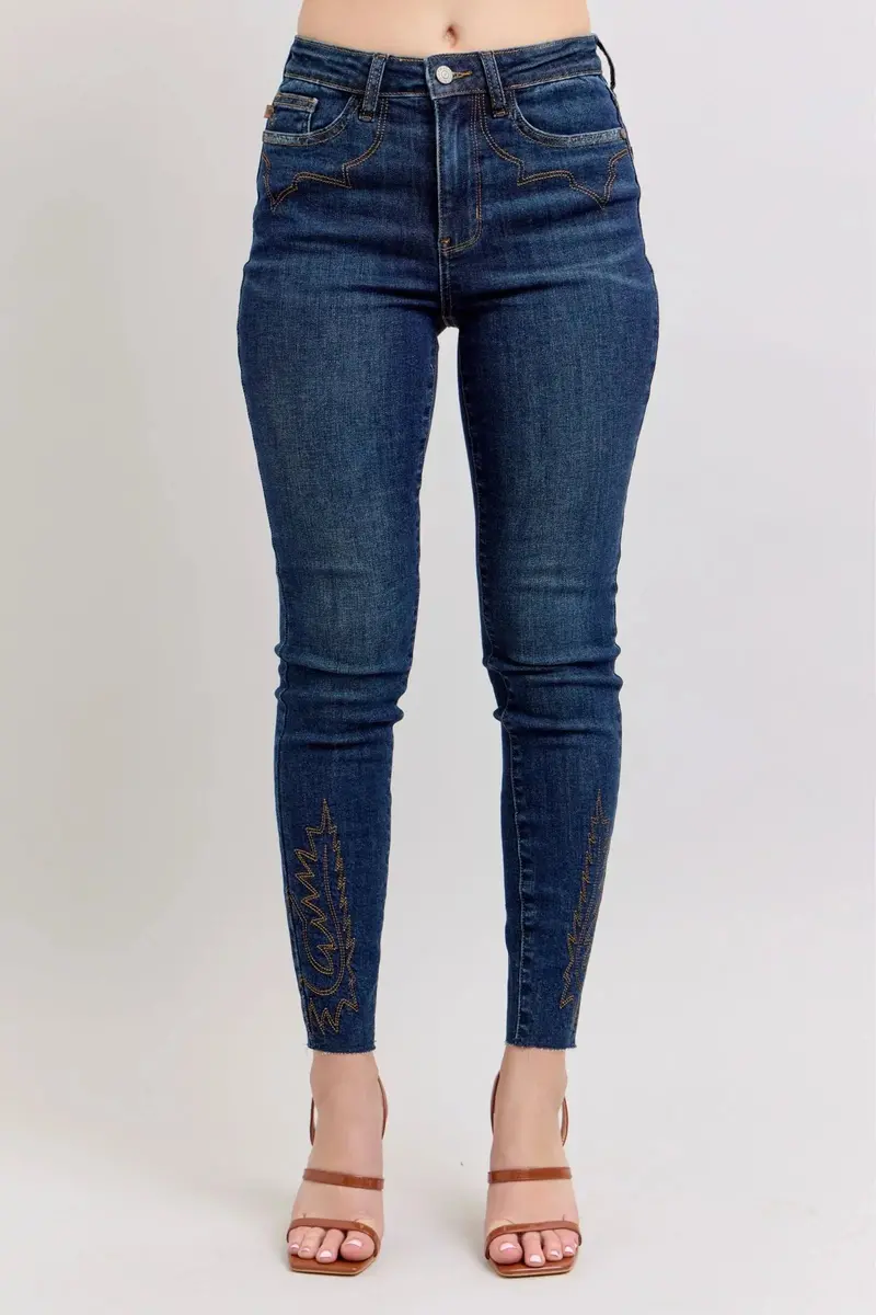 Embroidered High Rise Skinny Judy Blue Jeans Plus Size 1