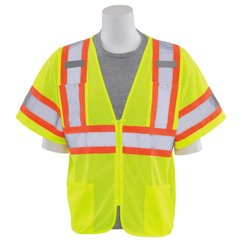 Erb S683p Type R Class 3 Mesh Two-Tone Safety Vest With Zipper - Yellow/Lime- Discontinued 1