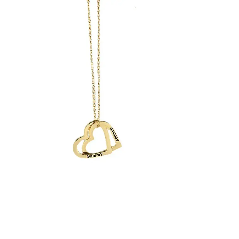 Exquisite And Noble Double Heart Interlocking Customizable Name Design Versatile Necklace 3