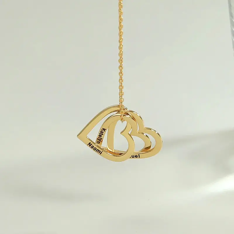 Exquisite And Noble Double Heart Interlocking Customizable Name Design Versatile Necklace 6