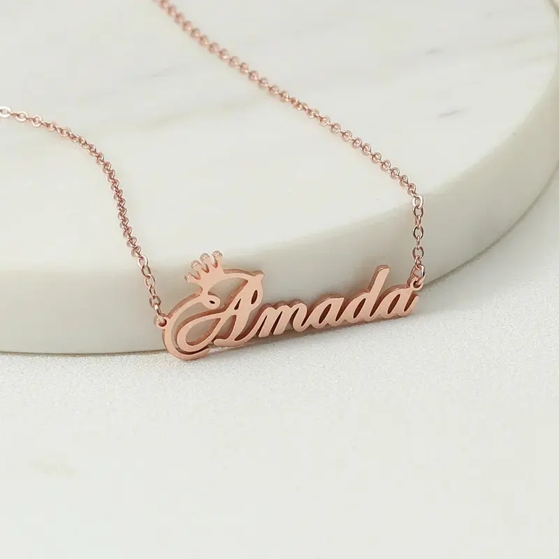 Exquisite Dazzling Crown With Customizable Name Design Light Luxury Style Necklace 5