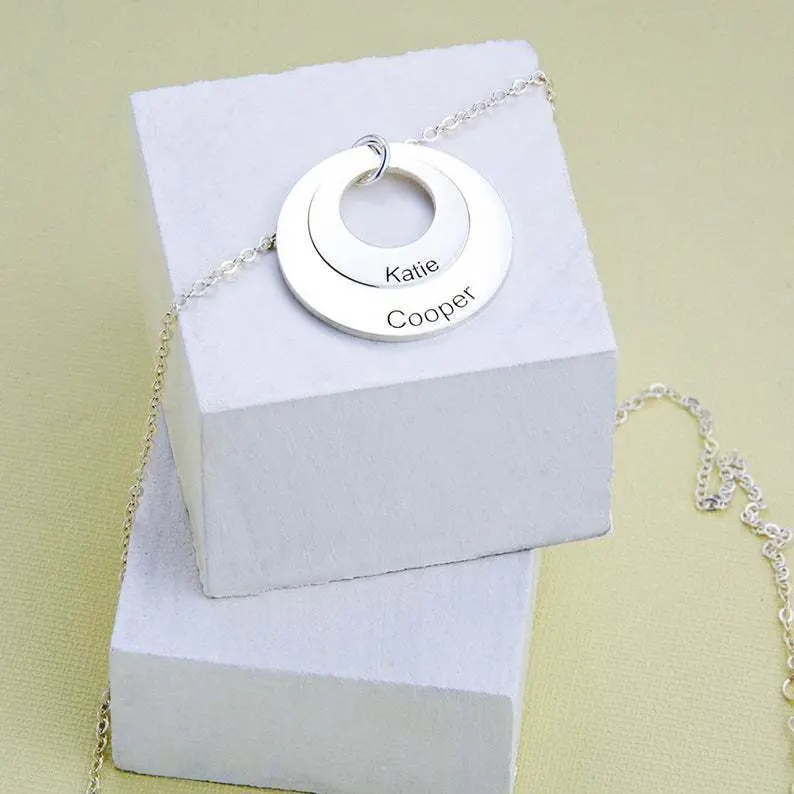 Exquisite Fashion Round Double Stacked Ring Customizable Name Design Versatile Necklace 1