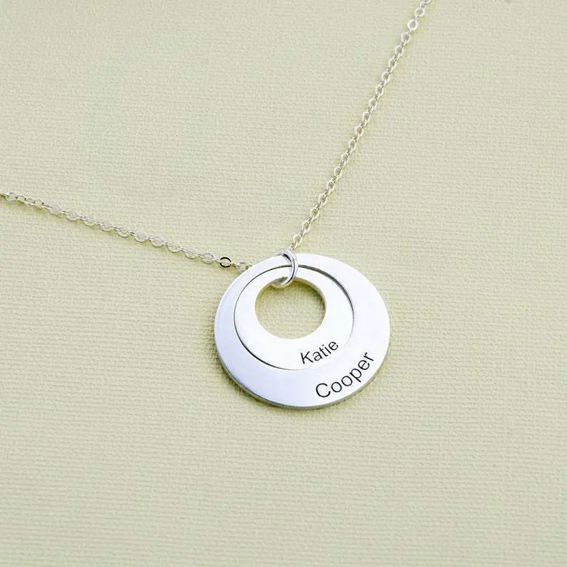Exquisite Fashion Round Double Stacked Ring Customizable Name Design Versatile Necklace 2