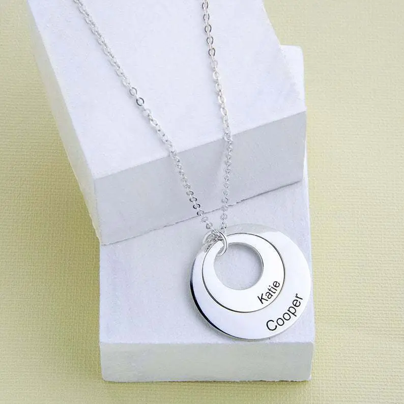 Exquisite Fashion Round Double Stacked Ring Customizable Name Design Versatile Necklace 3