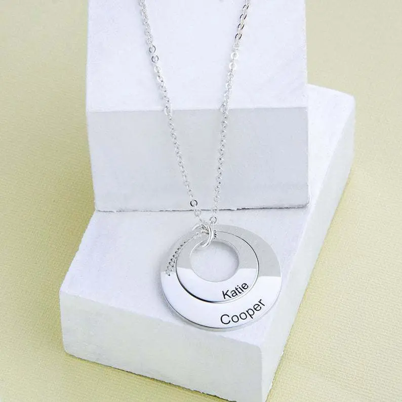 Exquisite Fashion Round Double Stacked Ring Customizable Name Design Versatile Necklace 6