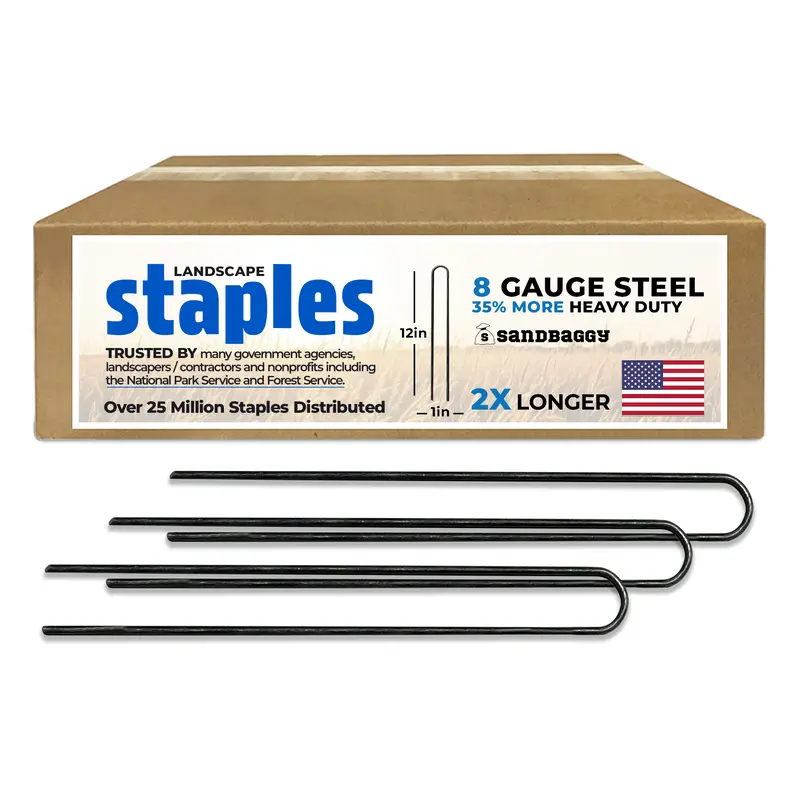Extra Heavy Duty 12-Inch Landscape Staples – Usa Made, 8 Gauge Steel - Round Top 1