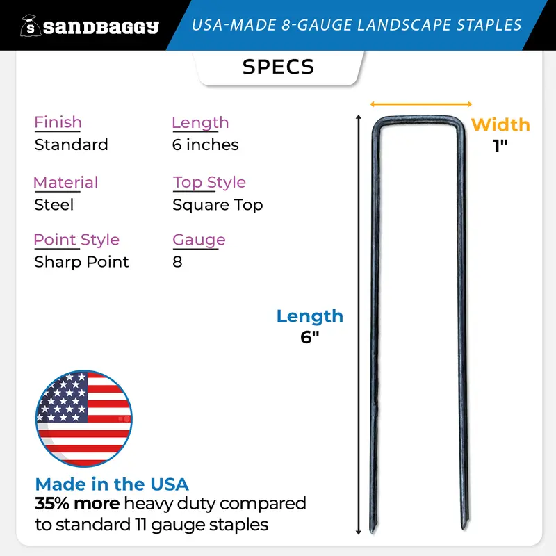 Extra Heavy Duty 6-Inch Landscape Staples – Usa Made, 8 Gauge Steel 2