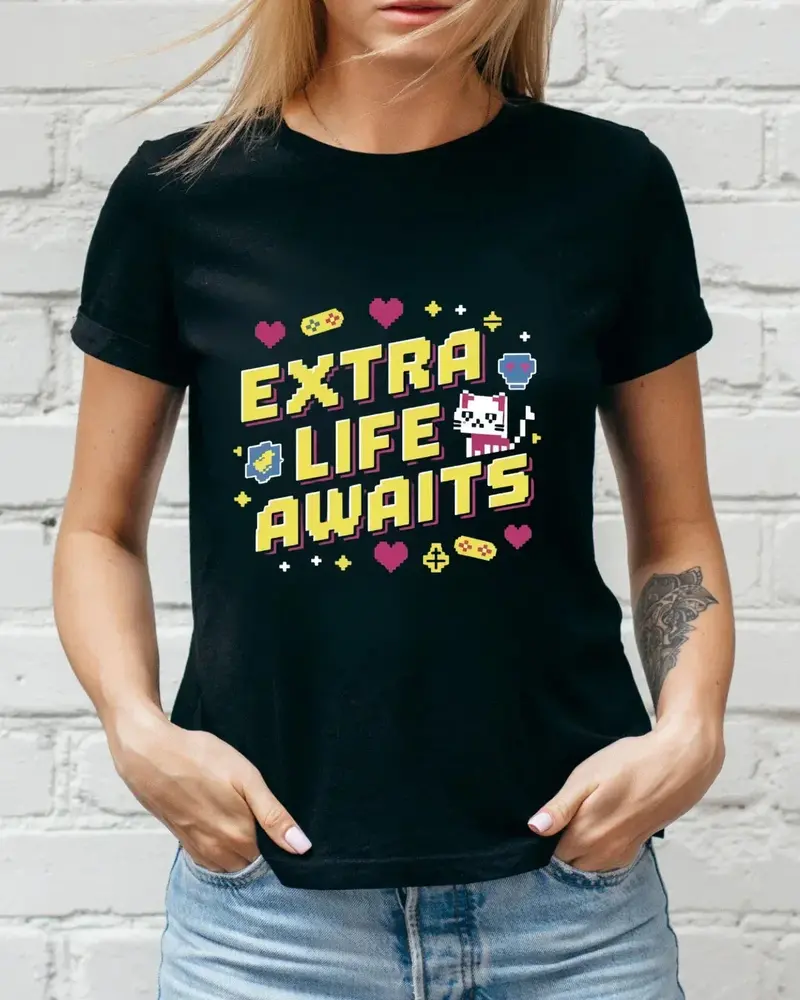 Extra Life Await Retro Cotton Tshirts 3