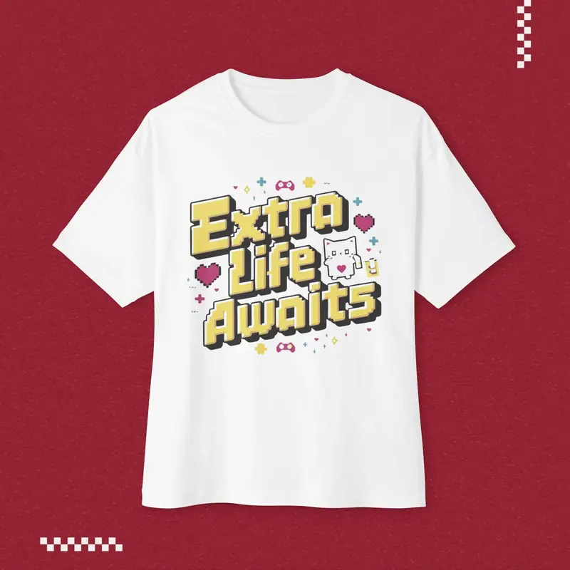 Extra Life Await Unisex Retro Oversized Boxy Tshirt 3