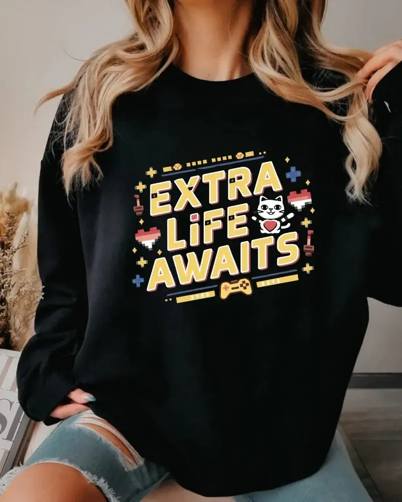 Extra Life Await Vintage Retro Video Game Ultra Cotton Crewneck Sweatshirt 1