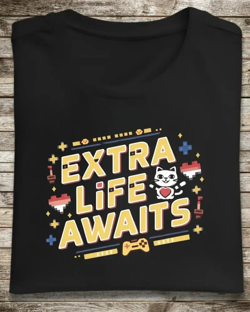 Extra Life Awaits Retro Cotton Tshirt 1