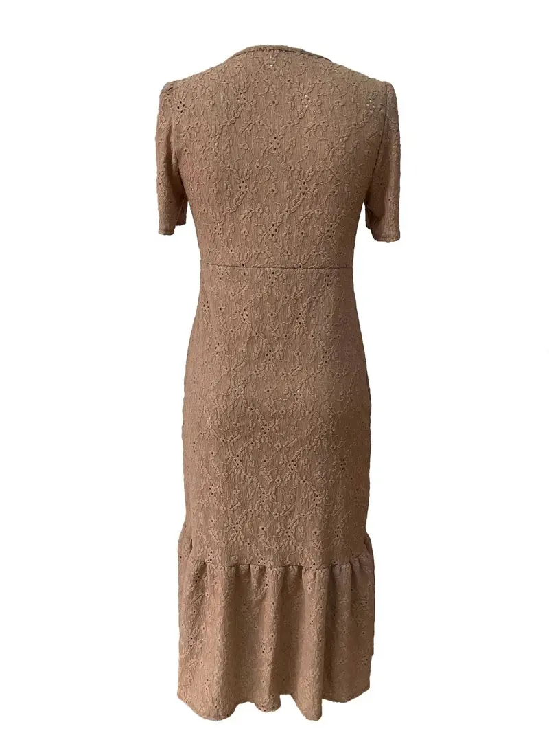 Eyelet Button Front V-Neck Midi Dress 15