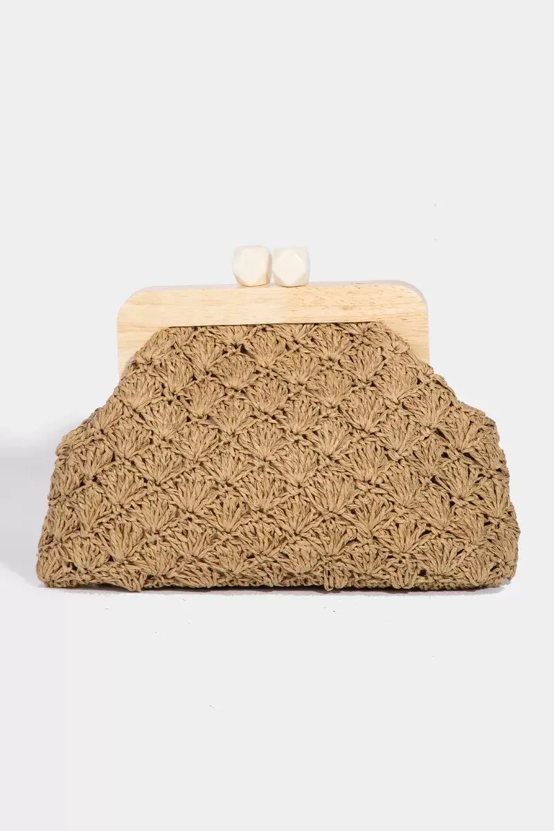 Fame Straw Braided Wooden Frame Cluch Bag 1