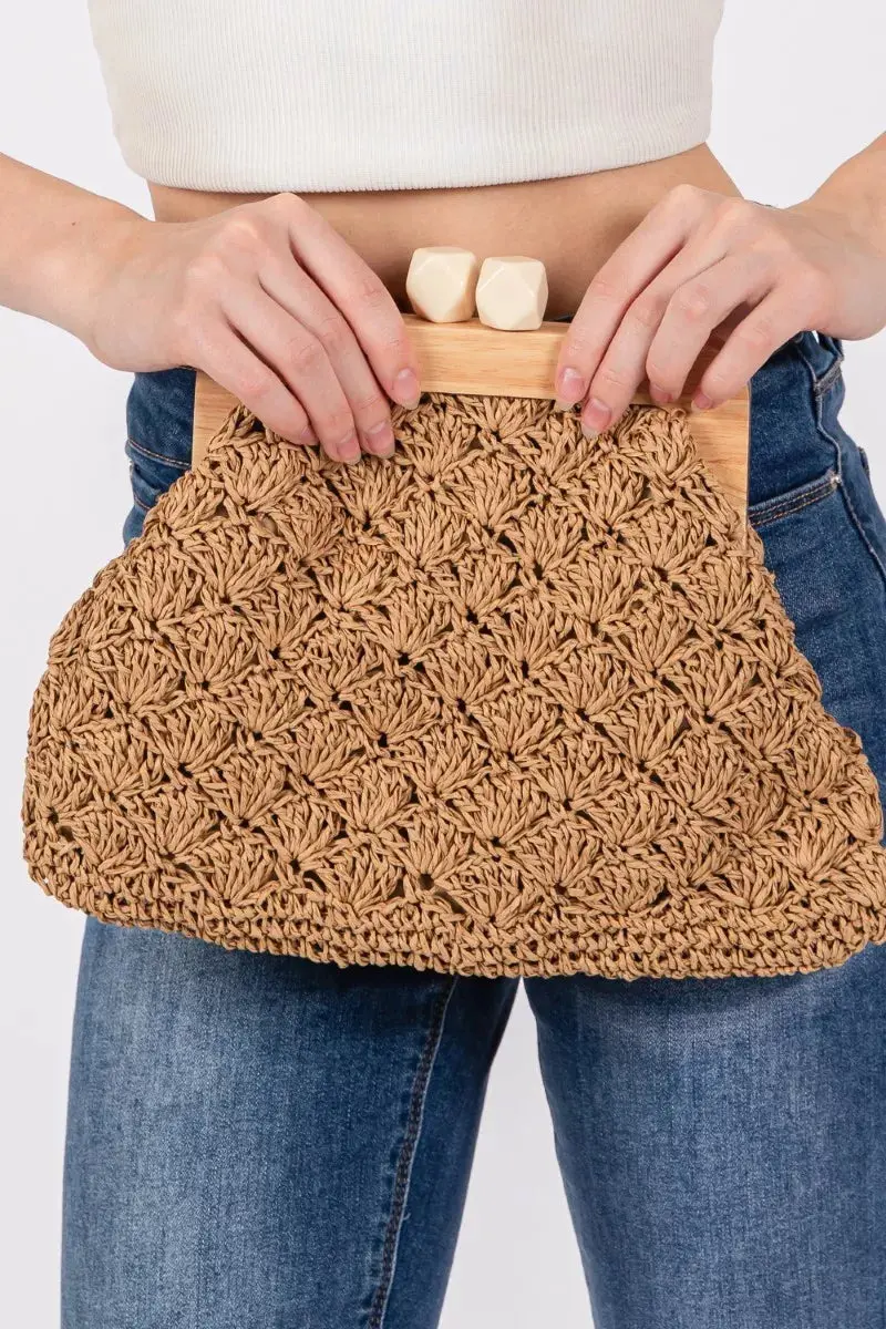 Fame Straw Braided Wooden Frame Cluch Bag 2