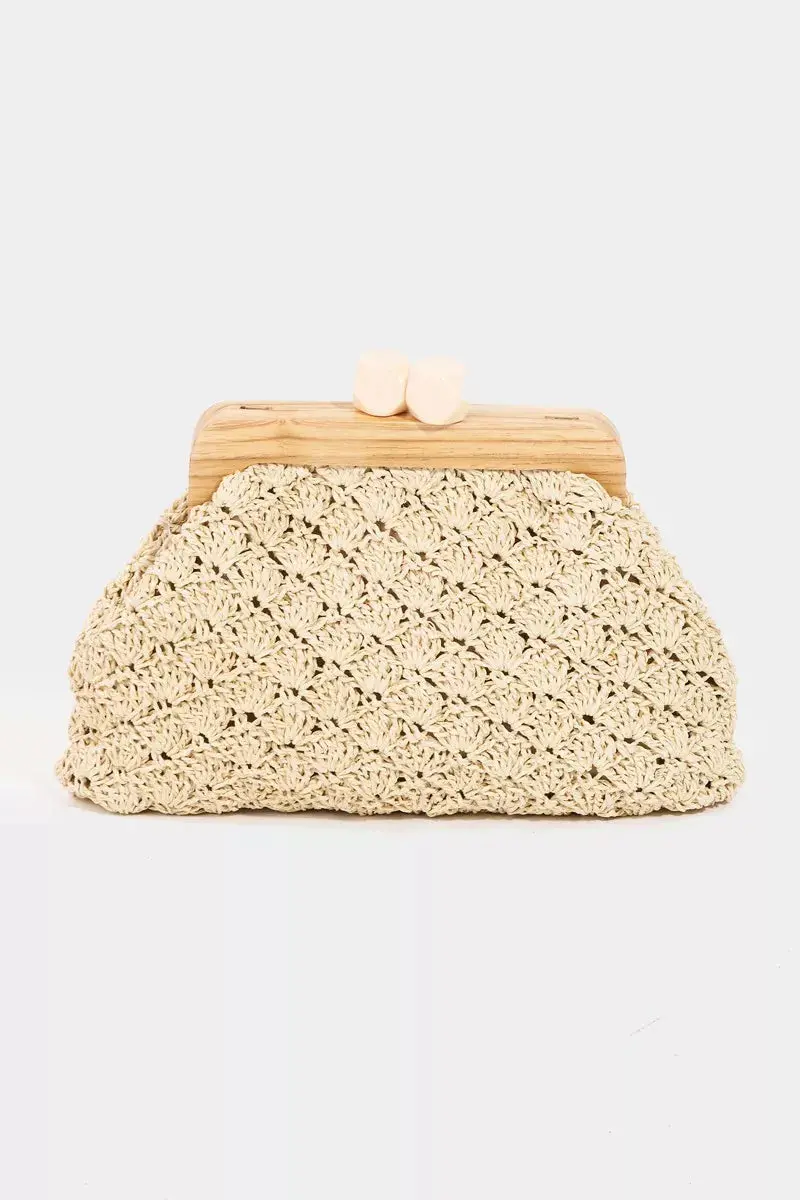 Fame Straw Braided Wooden Frame Cluch Bag 2