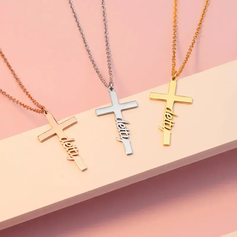 Fashion Creative Cross Customizable Name Pendant Necklace 1