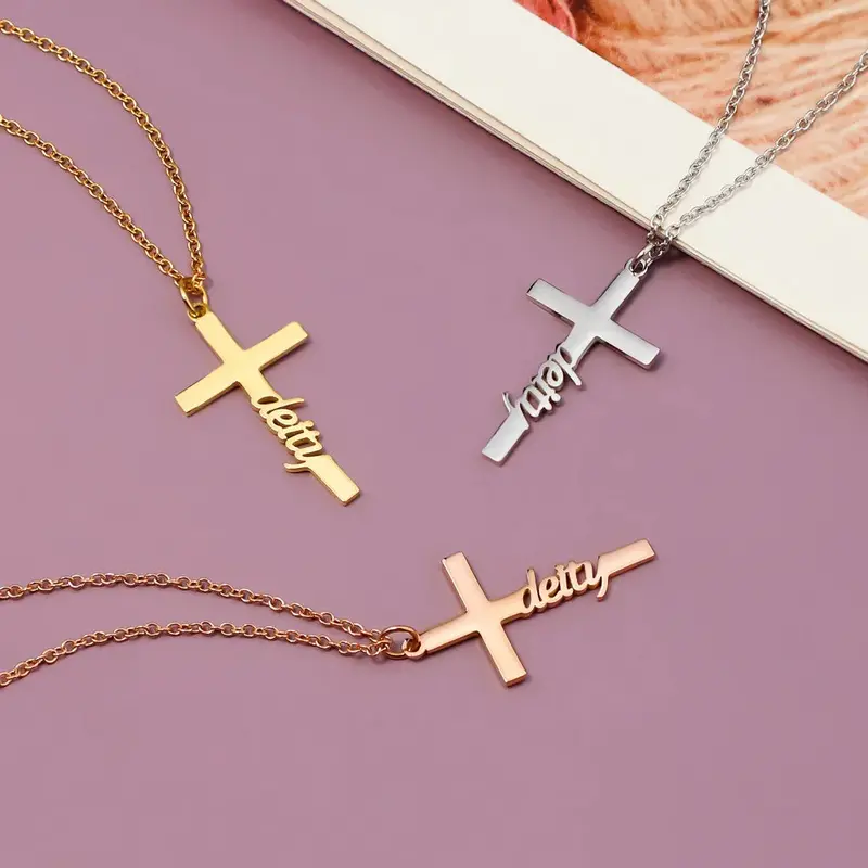 Fashion Creative Cross Customizable Name Pendant Necklace 2