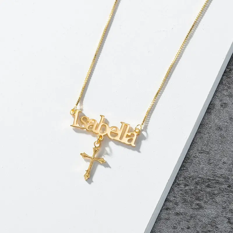 Fashion Simple With Cross Custom Name Necklace 2