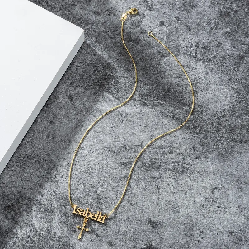 Fashion Simple With Cross Custom Name Necklace 3