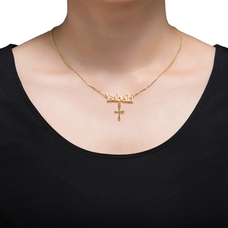 Fashion Simple With Cross Custom Name Necklace 4