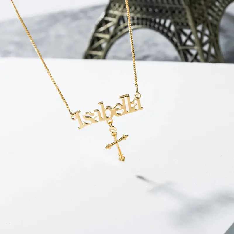 Fashion Simple With Cross Custom Name Necklace 5