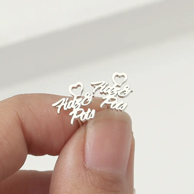 Fashion Trend Heart Shape Matching Customizable Name Design Versatile Earrings 2