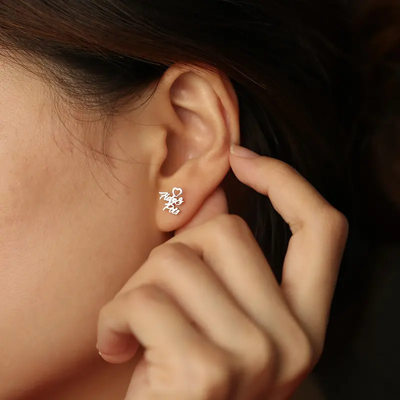 Fashion Trend Heart Shape Matching Customizable Name Design Versatile Earrings 4