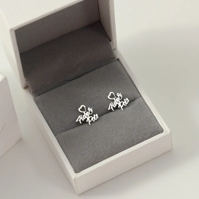 Fashion Trend Heart Shape Matching Customizable Name Design Versatile Earrings 5