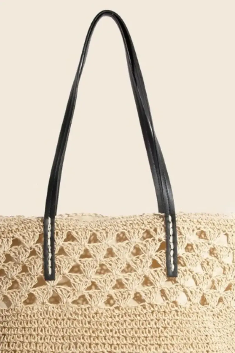 Faux Leather Handle Knitted Tote Bag 2
