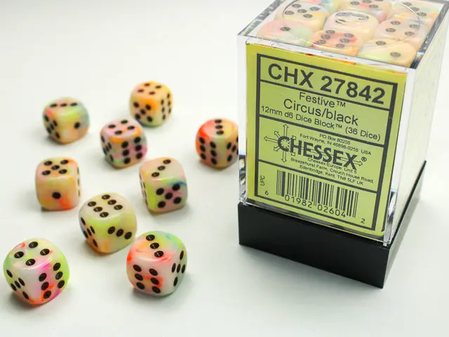 Festive® 12Mm D6 Circus/Black Dice Block™ (36 Dice) 1