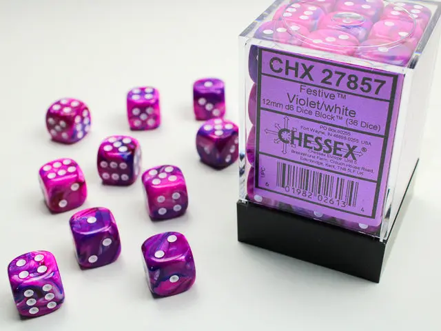 Festive® 12Mm D6 Violet/White Dice Block™ (36 Dice) 1