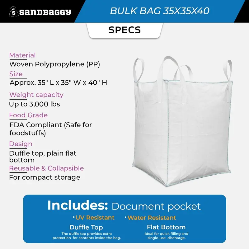 Fibc Bulk Bag – Duffle Top – 3,000 Lb Cap., Food Grade – 35" X 35" X 40" (35 Cu Ft) 2